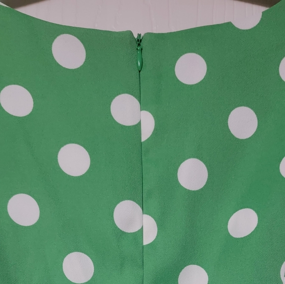 ROZ & ALI / DRESS BARN GREEN & WHITE POLKA DOT DRESS - Picture 3 of 7